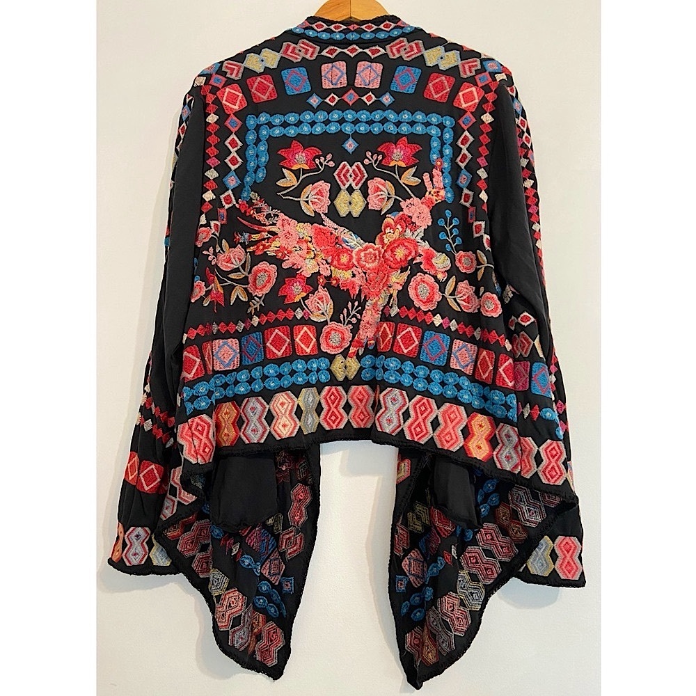Johnny Was Biya Swalt Short Wrap Floral Embroidered Waterfall Jacket Size L - Picture 2 of 10